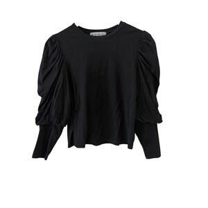 BURU Puff Sleeve Tee Shirt Top Womens L Black Long Sleeve Crew Neck Jersey Knit